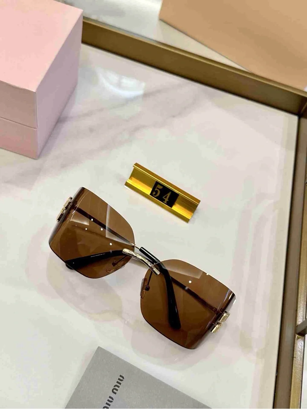 Miu Miu Brown Gradient Rimless Square Sunglasses